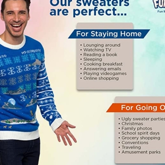 Funziez! Space Invadors Snowflake Ugly Christmas Sweater Size XL - Picture 4 of 9